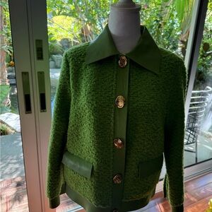 St. John Green Teddy Jacket with Gold Buttons